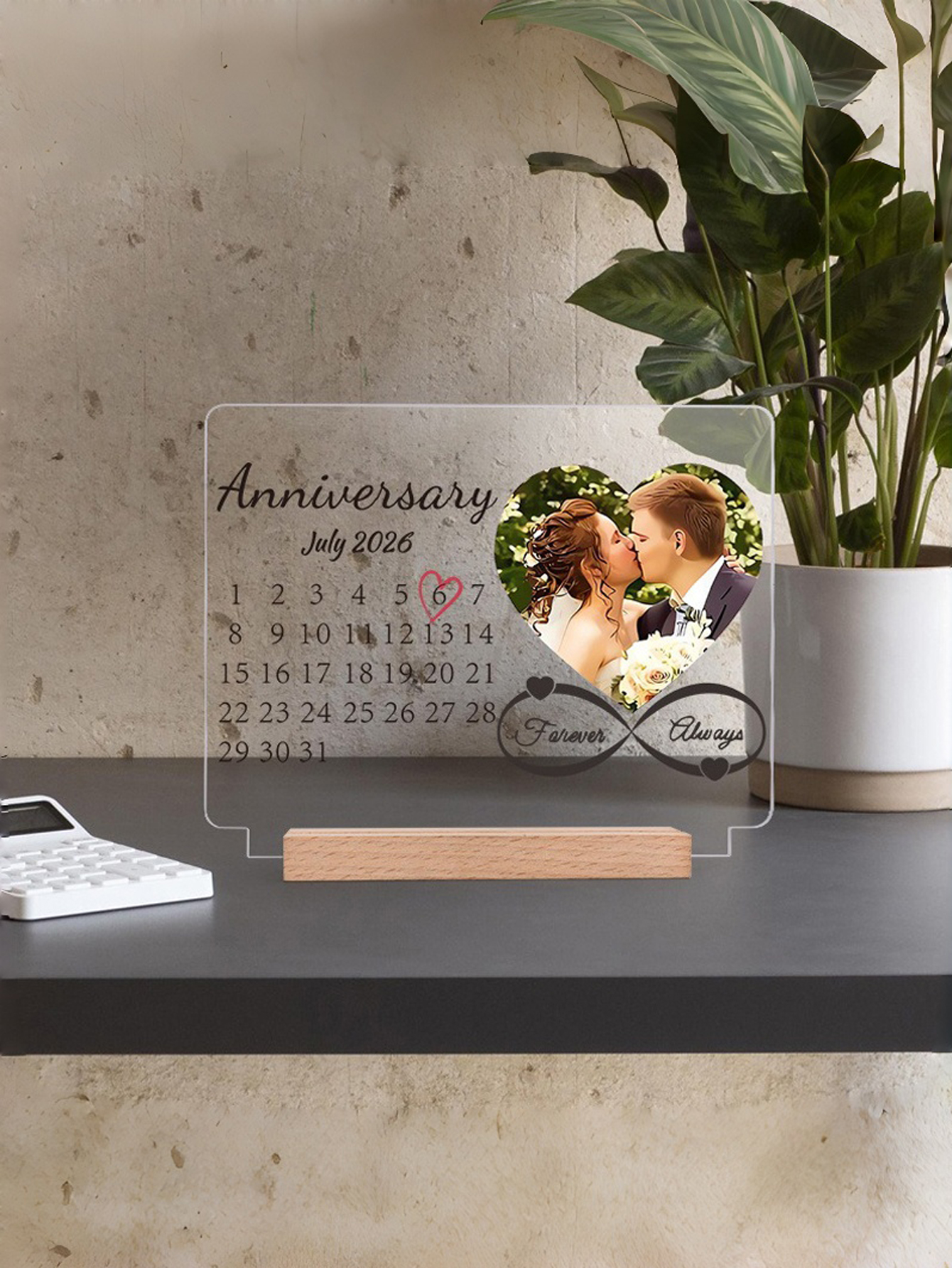 Custom Anniversary Photo Acrylic Calendar Stand